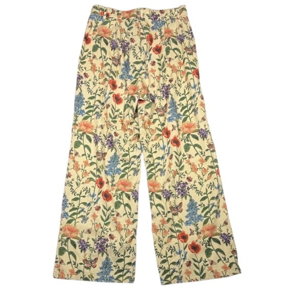 Cider Cream Floral Wide Leg Pants with Multicolor Blooms